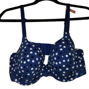 NWT Ambrielle Size 38D Blue/Black/White Polka Dot Underwire Bra Lace Organic